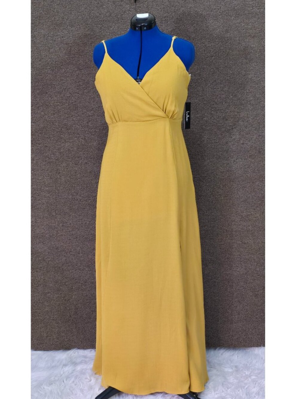 Lulus Evening Splendor Mustard Maxi Dress Surplice Formal Wedding Guest M NWT